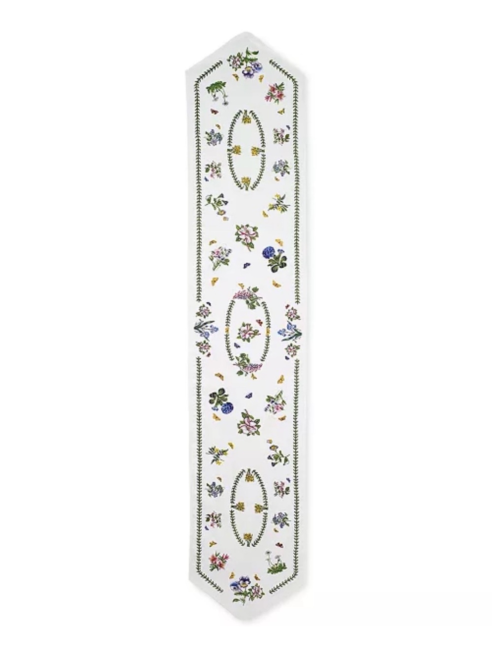 Portmeirion White Floral Embroidered Table Runner with Green Vine Border